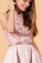 Sequin and Rhinestone Bodice Satin Short Dress /w Side Pockets GLGS1603-HOMECOMING-smcfashion.com