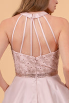 Sequin and Rhinestone Bodice Satin Short Dress /w Side Pockets GLGS1603-HOMECOMING-smcfashion.com