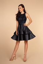 Sequin and Rhinestone Bodice Satin Short Dress /w Side Pockets GLGS1603-HOMECOMING-smcfashion.com