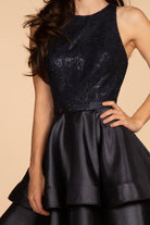 Sequin and Rhinestone Bodice Satin Short Dress /w Side Pockets GLGS1603-HOMECOMING-smcfashion.com