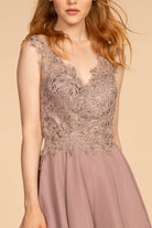 Embroidered Applique Bodice V-Neck Chiffon Short Dress GLGS1622-HOMECOMING-smcfashion.com