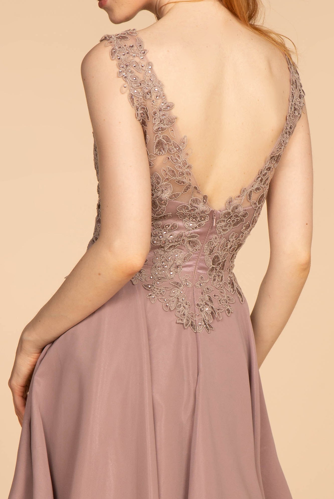 Embroidered Applique Bodice V-Neck Chiffon Short Dress GLGS1622-HOMECOMING-smcfashion.com