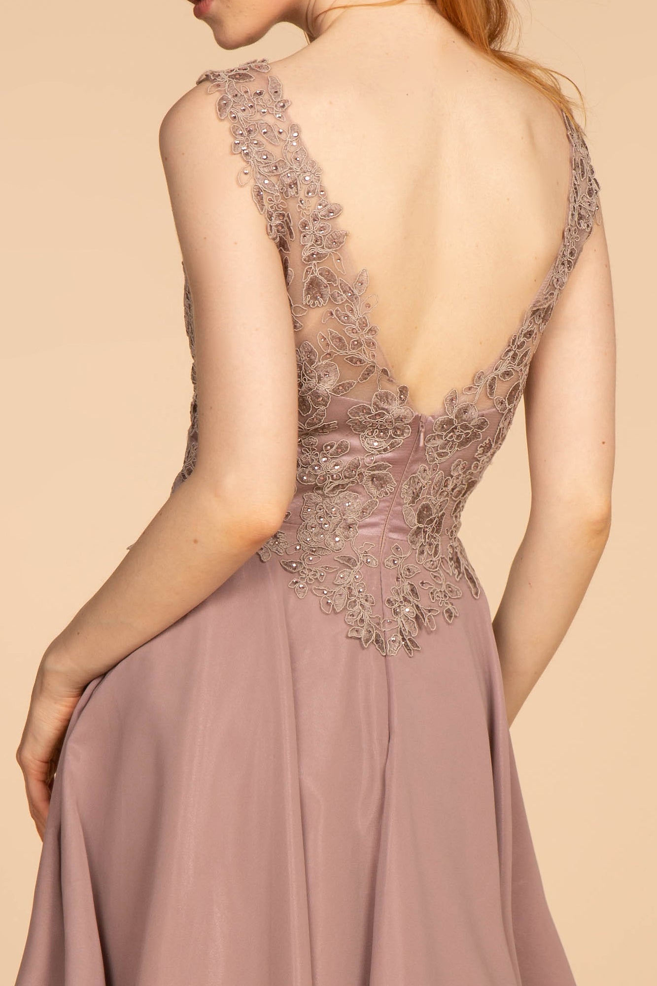 Embroidered Applique Bodice V-Neck Chiffon Short Dress GLGS1622-HOMECOMING-smcfashion.com
