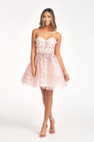 3D Floral Applique Embellished Glitter Mesh Sweetheart Short Dress GLGS1995-HOMECOMING-smcfashion.com