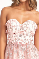 3D Floral Applique Embellished Glitter Mesh Sweetheart Short Dress GLGS1995-HOMECOMING-smcfashion.com