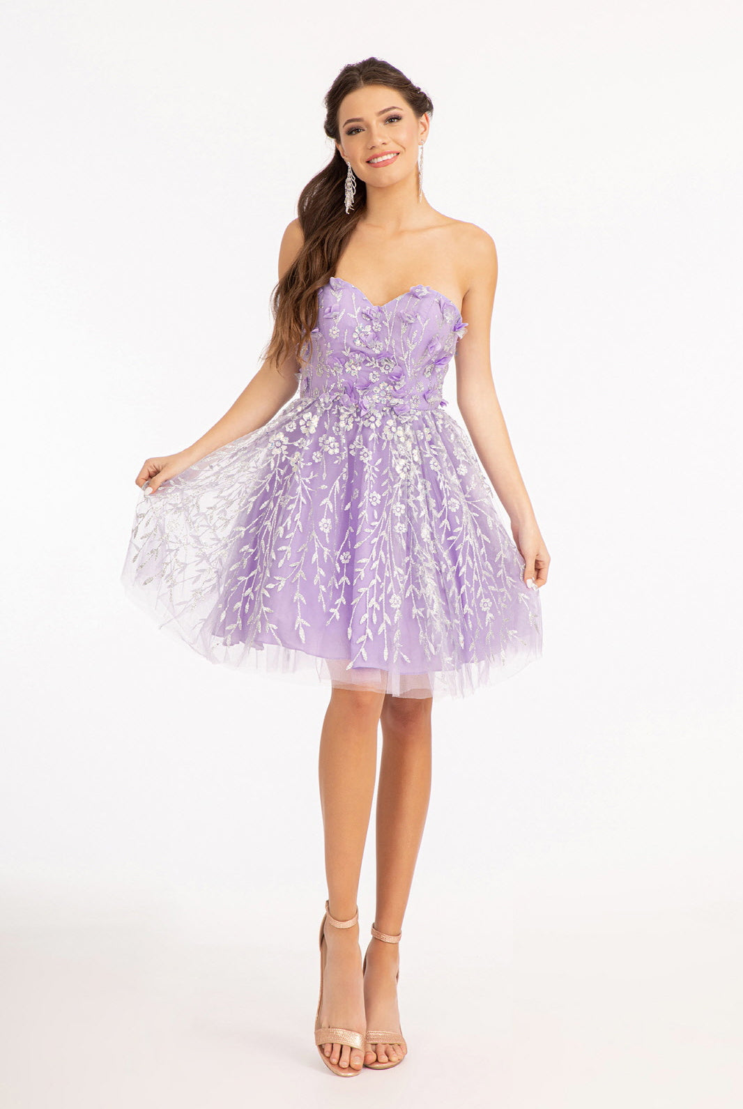 3D Floral Applique Embellished Glitter Mesh Sweetheart Short Dress GLGS1995-HOMECOMING-smcfashion.com