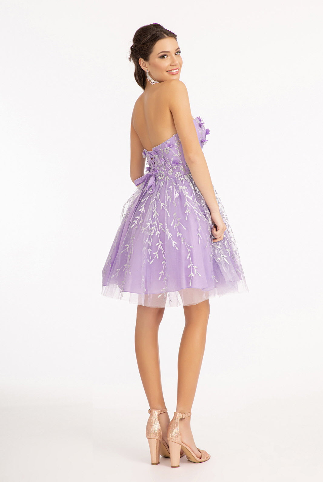 3D Floral Applique Embellished Glitter Mesh Sweetheart Short Dress GLGS1995-HOMECOMING-smcfashion.com