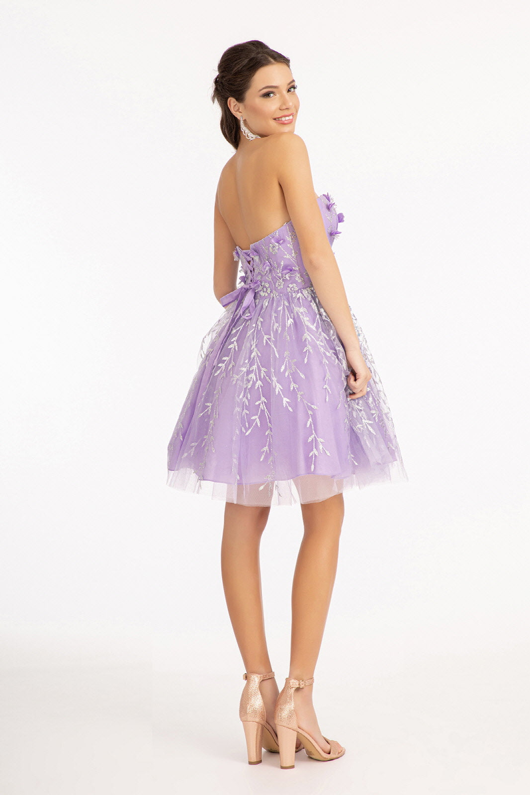 3D Floral Applique Embellished Glitter Mesh Sweetheart Short Dress GLGS1995-HOMECOMING-smcfashion.com