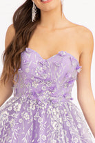 3D Floral Applique Embellished Glitter Mesh Sweetheart Short Dress GLGS1995-HOMECOMING-smcfashion.com