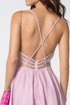 Illusion Deep V-Neck Glitter Crepe Short Dress Strap Back GLGS2839-HOMECOMING-smcfashion.com