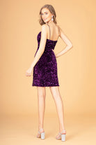 Straight Across Neckline Velvet Bodycon Short Dress Leg Slit GLGS3083-HOMECOMING-smcfashion.com