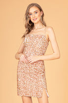Straight Across Neckline Velvet Bodycon Short Dress Leg Slit GLGS3083-HOMECOMING-smcfashion.com