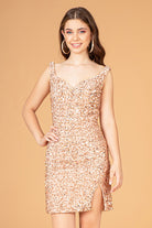 Sequin Embellished Velvet Short Bodycon Dress Side Slit GLGS3085-HOMECOMING-smcfashion.com