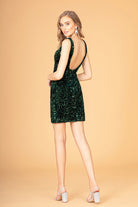 Sequin Embellished Velvet Short Bodycon Dress Side Slit GLGS3085-HOMECOMING-smcfashion.com