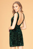 Sequin Embellished Velvet Short Bodycon Dress Side Slit GLGS3085-HOMECOMING-smcfashion.com