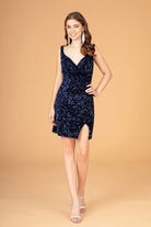 Sequin Embellished Velvet Short Bodycon Dress Side Slit GLGS3085-HOMECOMING-smcfashion.com