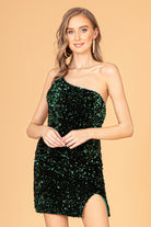 Asymmetric Velvet Bodycon Short Dress Sequin GLGS3086-HOMECOMING-smcfashion.com