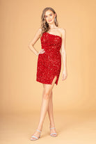 Asymmetric Velvet Bodycon Short Dress Sequin GLGS3086-HOMECOMING-smcfashion.com