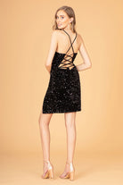 Ruched Bodice Velvet Bodycon Short Dress Leg Slit GLGS3087-HOMECOMING-smcfashion.com