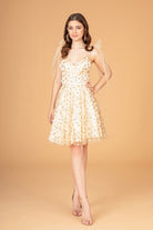 Glitter Mesh Babydoll Short Dress Ribbon Attachment on Shoulder GLGS3088-HOMECOMING-smcfashion.com