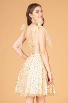 Glitter Mesh Babydoll Short Dress Ribbon Attachment on Shoulder GLGS3088-HOMECOMING-smcfashion.com