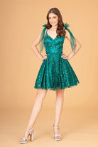 Glitter Mesh Babydoll Short Dress Ribbon Attachment on Shoulder GLGS3088-HOMECOMING-smcfashion.com
