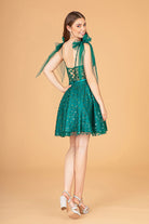 Glitter Mesh Babydoll Short Dress Ribbon Attachment on Shoulder GLGS3088-HOMECOMING-smcfashion.com