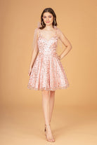 Glitter Mesh Babydoll Short Dress Ribbon Attachment on Shoulder GLGS3088-HOMECOMING-smcfashion.com