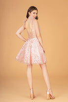 Glitter Mesh Babydoll Short Dress Ribbon Attachment on Shoulder GLGS3088-HOMECOMING-smcfashion.com