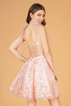 Glitter Mesh Babydoll Short Dress Ribbon Attachment on Shoulder GLGS3088-HOMECOMING-smcfashion.com