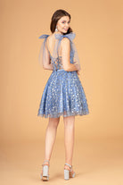 Glitter Mesh Babydoll Short Dress Ribbon Attachment on Shoulder GLGS3088-HOMECOMING-smcfashion.com