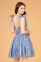 Glitter Mesh Babydoll Short Dress Ribbon Attachment on Shoulder GLGS3088-HOMECOMING-smcfashion.com