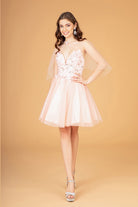 3D Flower Applique Mesh Short Dress Short Mesh Cape GLGS3089-HOMECOMING-smcfashion.com
