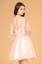 3D Flower Applique Mesh Short Dress Short Mesh Cape GLGS3089-HOMECOMING-smcfashion.com