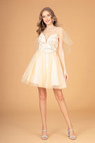 3D Flower Applique Mesh Short Dress Short Mesh Cape GLGS3089-HOMECOMING-smcfashion.com