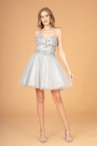 3D Flower Applique Mesh Short Dress Short Mesh Cape GLGS3089-HOMECOMING-smcfashion.com