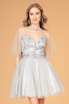 3D Flower Applique Mesh Short Dress Short Mesh Cape GLGS3089-HOMECOMING-smcfashion.com