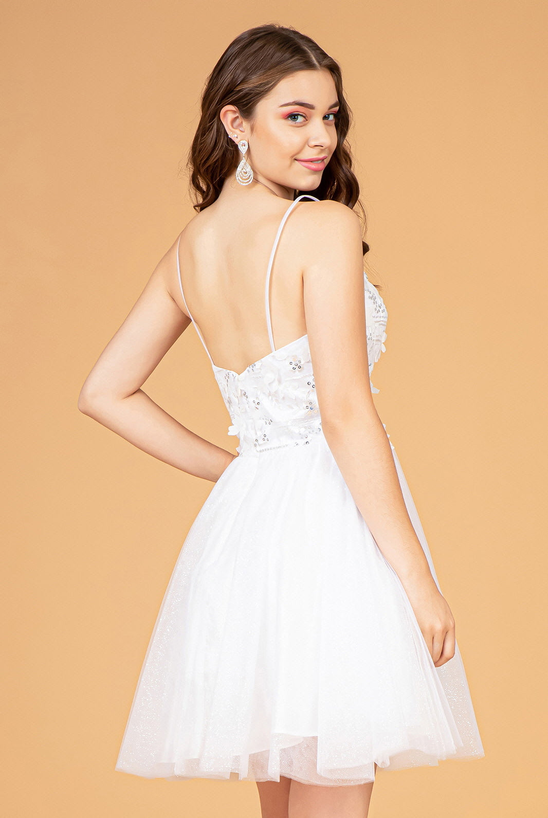 3D Flower Applique Mesh Short Dress Short Mesh Cape GLGS3089-HOMECOMING-smcfashion.com