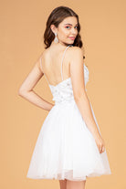 3D Flower Applique Mesh Short Dress Short Mesh Cape GLGS3089-HOMECOMING-smcfashion.com
