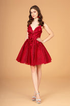 Mesh Babydoll Short Dress with 3D Appliques and Corset Back GLGS3090-HOMECOMING-smcfashion.com