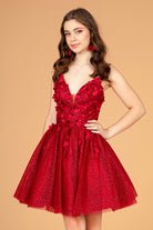 Mesh Babydoll Short Dress with 3D Appliques and Corset Back GLGS3090-HOMECOMING-smcfashion.com