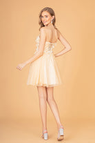 Mesh Babydoll Short Dress with 3D Appliques and Corset Back GLGS3090-HOMECOMING-smcfashion.com