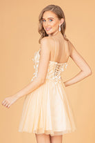 Mesh Babydoll Short Dress with 3D Appliques and Corset Back GLGS3090-HOMECOMING-smcfashion.com