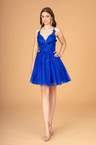 Mesh Babydoll Short Dress with 3D Appliques and Corset Back GLGS3090-HOMECOMING-smcfashion.com