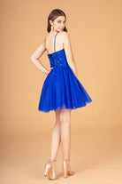 Mesh Babydoll Short Dress with 3D Appliques and Corset Back GLGS3090-HOMECOMING-smcfashion.com