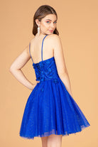 Mesh Babydoll Short Dress with 3D Appliques and Corset Back GLGS3090-HOMECOMING-smcfashion.com