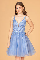 Mesh Babydoll Short Dress with 3D Appliques and Corset Back GLGS3090-HOMECOMING-smcfashion.com