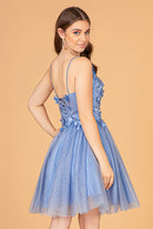 Mesh Babydoll Short Dress with 3D Appliques and Corset Back GLGS3090-HOMECOMING-smcfashion.com