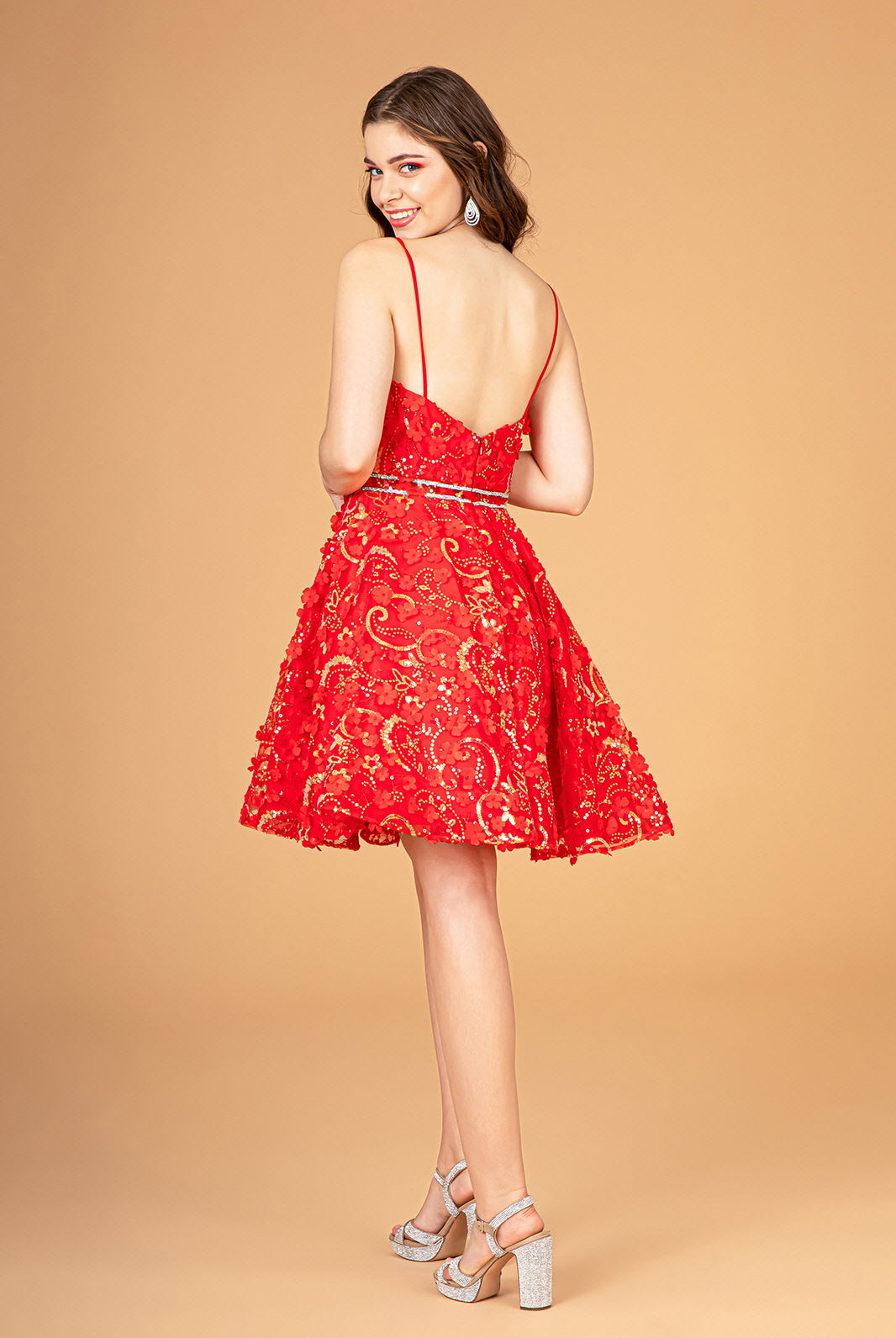 Mock Two-Piece Babydoll Short Dress 3D Flower Appliques GLGS3091-HOMECOMING-smcfashion.com
