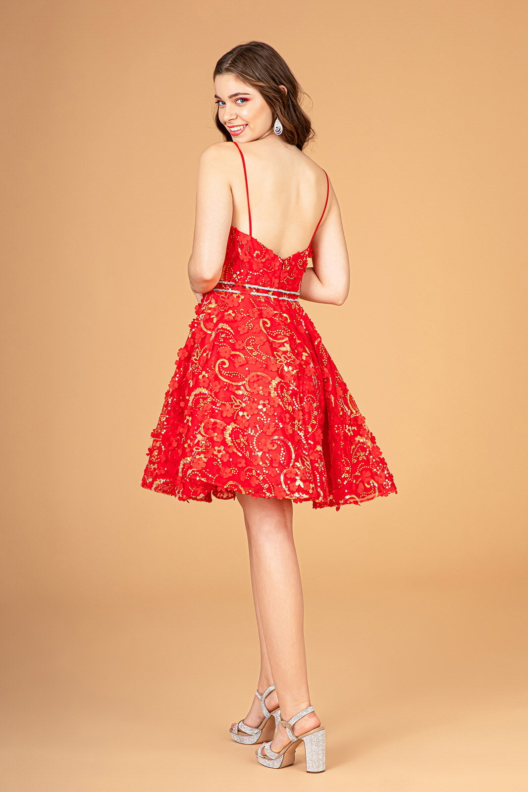 Mock Two-Piece Babydoll Short Dress 3D Flower Appliques GLGS3091-HOMECOMING-smcfashion.com